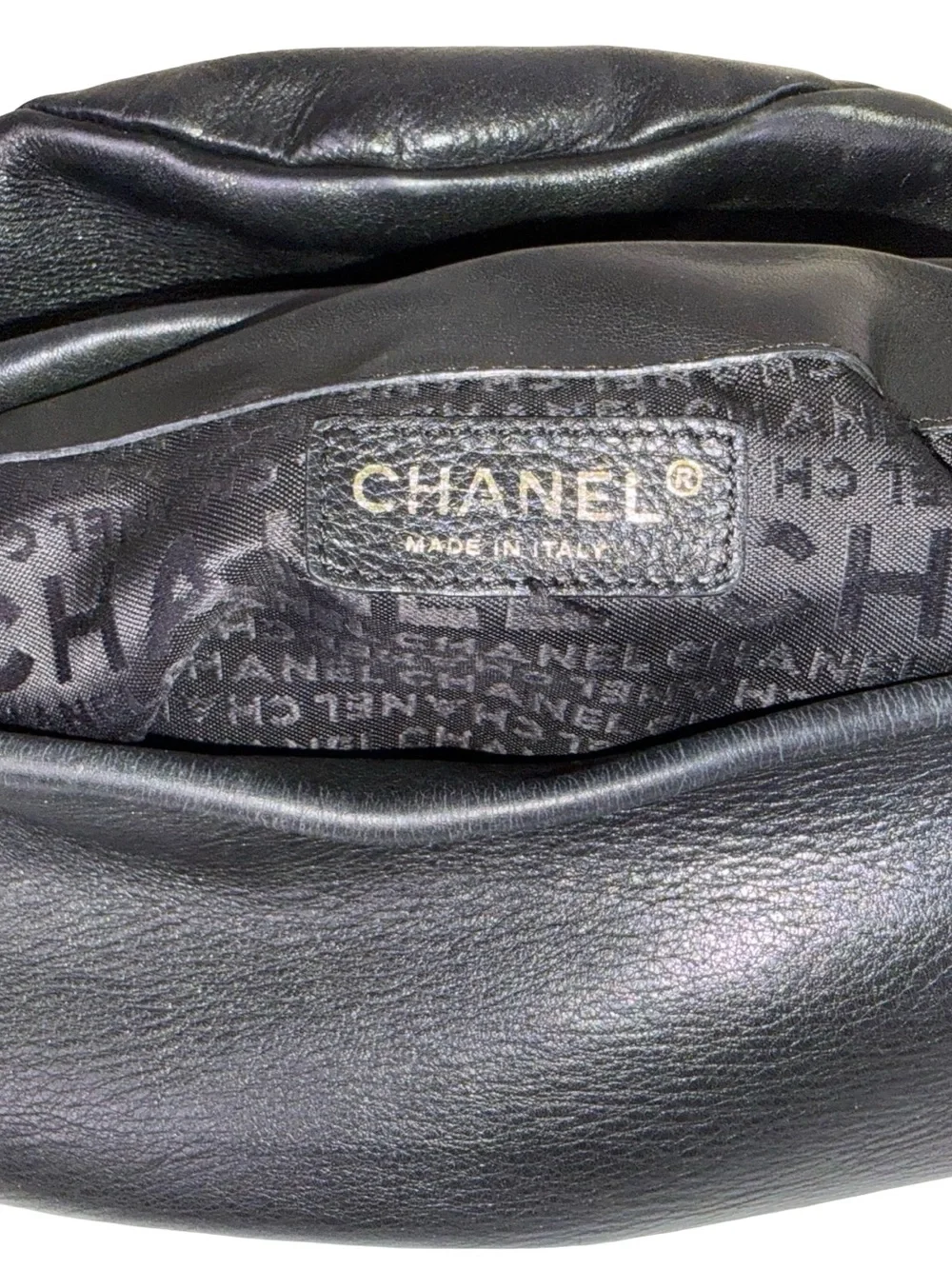 CHANEL CC LOGO BUCKET BAG IN BLACK LAMBSKIN LEATHER